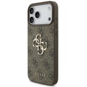 _8443049 Guess PU 4G metalinio logotipo dėklas, skirtas iPhone 18 Pro, rudas