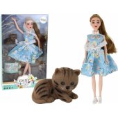 Vaikiška lėlė Emily Spring ilgi plaukai, mėlyna suknelė, kačiukas