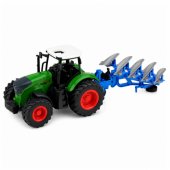 Agricultural Farm Tractor With Double-Furrow Plow Rubber Wheels Green
