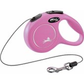 Flexi New Classic automatinis pavadėlis su trosu, XS, 3 m, rožinis
