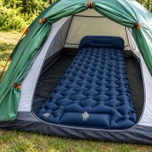 Inflatable Single-Person Travel Mattress, Foldable, Navy Blue, 190 x 6