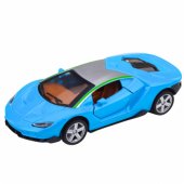 Mėlynas metalinis sportinis automobilis, šviesos ir garsai, 1:32