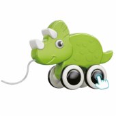 Žalias ekologiškas dinozauro žaislas su traukiama virvele ir cypsuku