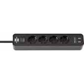 _289308 Brennenstuhl Ecolor 4x lizdai 2x USB - 1.5 m - juodas