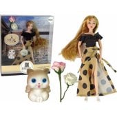 LeanToys Emily lėlė su kate, ilgais rožiniais plaukais