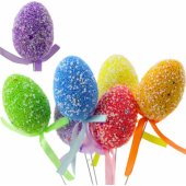 Easter Eggs On A Wire Pick Colorful Patterns Ribbon Decoration 6pcs B