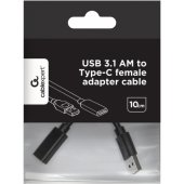 USB 3.1 AM į Type-C lizdo adapterio kabelis, 10 cm, juodas