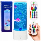 Dekoratyvinė naktinė lempa, LED, RGB, akvariumas su žuvytėmis, 16 spalvų, USB, balta