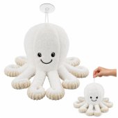Baltas pliušinis aštuonkojis su siurbtuku, 16 cm