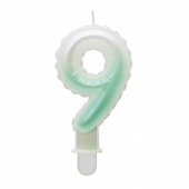 Candle topper Number 9 (7cm) White/ Green Ombre