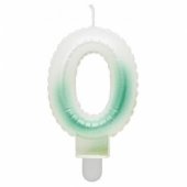 Candle topper Number 0 (7cm) White/ Green Ombre
