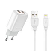 EU02 12W 2x USB 2.4A Universal Charger + Lightning to USB Cable 1m