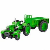 Metal Farm Tractor With Trailer Green 1:18