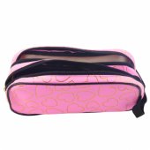 School Office Pencil Case with Two Compartments, Golden Hearts, Pink,