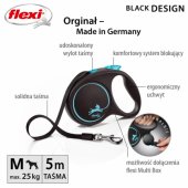 Flexi automatinis pavadėlis Black Design M, 5 m juosta, mėlynas
