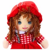 Rag Doll minkštas žaislas, languota raudona suknelė, 35 cm
