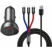 Car Charger with 24W display + USB cable 3in1 Black