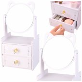 Mini Dressing Table Makeup Mirror Two Drawers Ears Wooden White