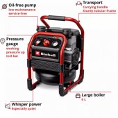 Einhell Power X-Change akumuliatorinis kompresorius SILENZZO 18/ 160, 18Volt (raudonas/ sc