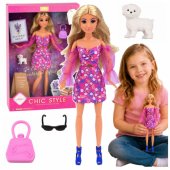 Anlily Fashion Doll in Pink Dress, White Dog, Purse, Glasses Set