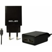 Travel charger 2xUSB + microUSB 2A black