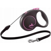 Flexi automatinis pavadėlis Black Design M, 5 m virvė, rožinis