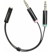 Adapteris 3,5 mm 4 kontaktų F į 2 x 3,5 mm 3 kontaktų M, 0,1 m juodas