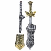 Riterio rinkinys: gladiatoriaus kardas, apsaugos, dekoruotas diržas