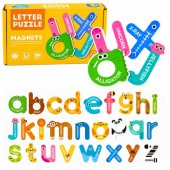 Edukacinės magnetinės dėlionės raidės, šaldytuvo magnetukai, lentos, 26 vnt.