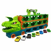 Dinozaurų sunkvežimis su spyruokliniu trasa, automobilių transportavimo ir paleidimo įrenginiu, 4 viename