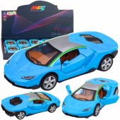 Mėlynas metalinis sportinis automobilis, šviesos ir garsai, 1:32