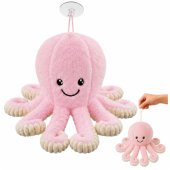 Pliušinis aštuonkojo žaislas su siurbtuku, rožinis, 16 cm