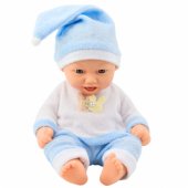 Kūdikio lėlė su mėlyna pižama ir kepuraite su bumbulu