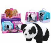 Interaktyvi pliušinė panda rožiniame ir mėlyname nešyklėje