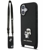 Saffiano Crossbody Strap Metal Karl&Choupette iPhone 17 Black