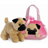 AURORA Fancy Pals pliušinis žaislinis mopsas krepšyje, 20 cm