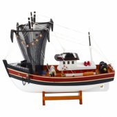 Kolekcinis dekoratyvinis žvejybinis laivas su žvejybiniu tinklu, modelis 38x31cm