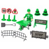 LeanToys Garbage Truck Set Road Signs Green Garbage Truck