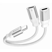 Textile USB-C Audio Charging Adapteris 2x USB-C 0.12m White