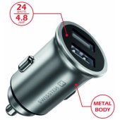 Metal Premium Car Charger 2 x USB 24W/ 4.8A Silver