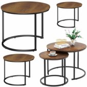 3 viename apvalių kavos staliukų rinkinys, vintažinis, natūrali mediena, 51cm 40cm 30cm