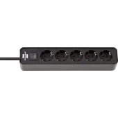Ecolor Power Strip 5-fold Black