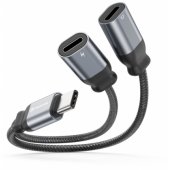 Textile USB-C Audio Charging Adapteris 2x USB-C 0.12m Black