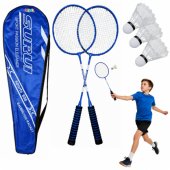Badmintono rinkinys, 3 raketės, 3 skraidukai, mėlynas dėklas