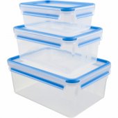 Emsa CLIP & CLOSE food storage container set, 3-piece (transparent/ blu