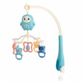 Crib Carousel Music Box with Lamp Rattles Teddy Bears Blue