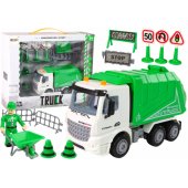 LeanToys Garbage Truck Set Road Signs Green Garbage Truck