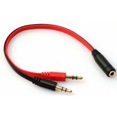 Jack 3.5mm - Jack 3.5mm x2 2cm juodas/ raudonas (ASM-2)