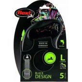 Flexi automatinis pavadėlis Black Design L, juosta 5 m, žalias
