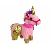 Mascot interaktyvus arklys, rožinis, auksiniai sparnai, muzika